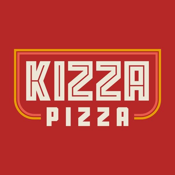 The KIZZA PIZZA logo showcases a bold, retro-inspired design with distinctive typography. It effectively represents the brand's identity for a pizzeria.